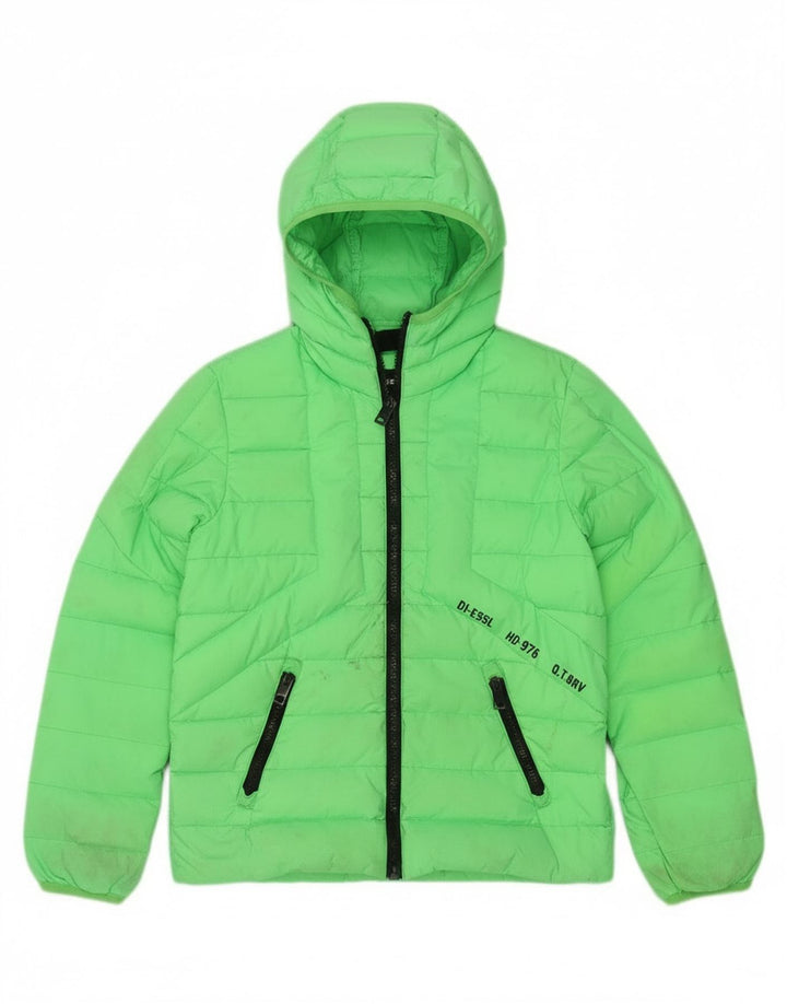 Jaqueta diesel acolchoada com capuz para meninos 10-11 anos nylon verde