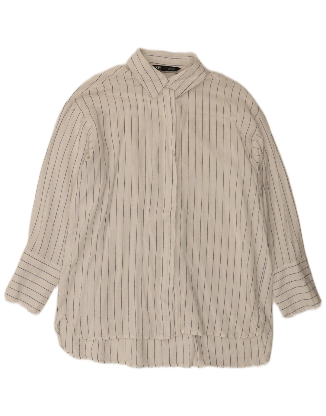 Zara Womens Longline Camisa Oversized UK 10 Pequena Risca Branca