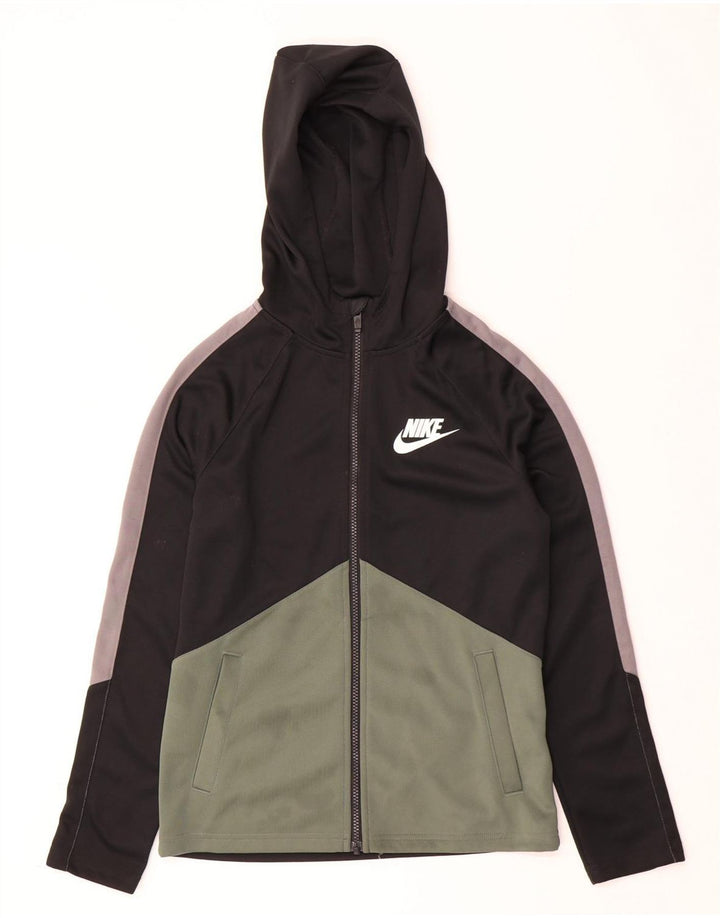 NIKE Boys Zip Hoodie Sweater 12-13 Years Large Black Colourblock Polyester