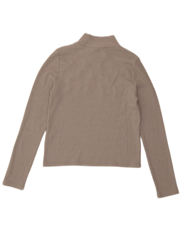 Zara Crop Top Feminino Manga Longa Reino Unido 14 Grande Poliéster Cinza