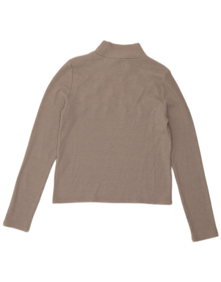 Zara Crop Top Feminino Manga Longa Reino Unido 14 Grande Poliéster Cinza