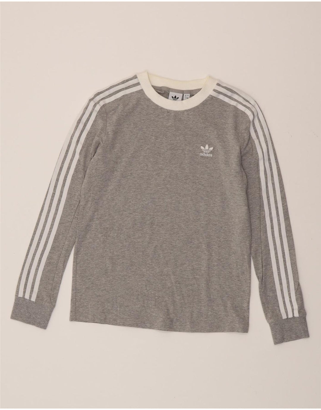 ADIDAS Womens Top Manga Longa UK 8 Small Grey Flecked Cotton