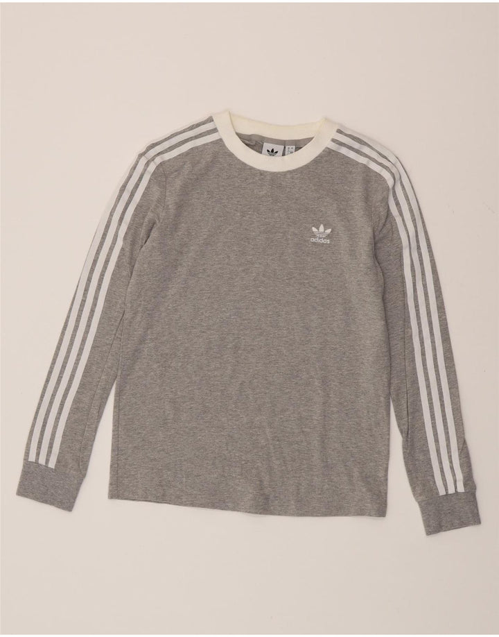 ADIDAS Womens Top Manga Longa UK 8 Small Grey Flecked Cotton