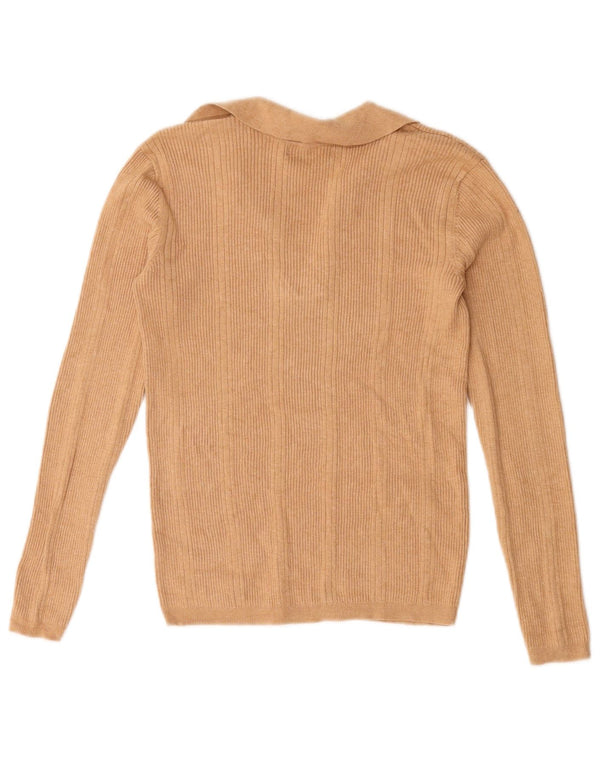 Suéter feminino Marks & Spencer com gola polo superdimensionada Reino Unido 10 pequeno bege