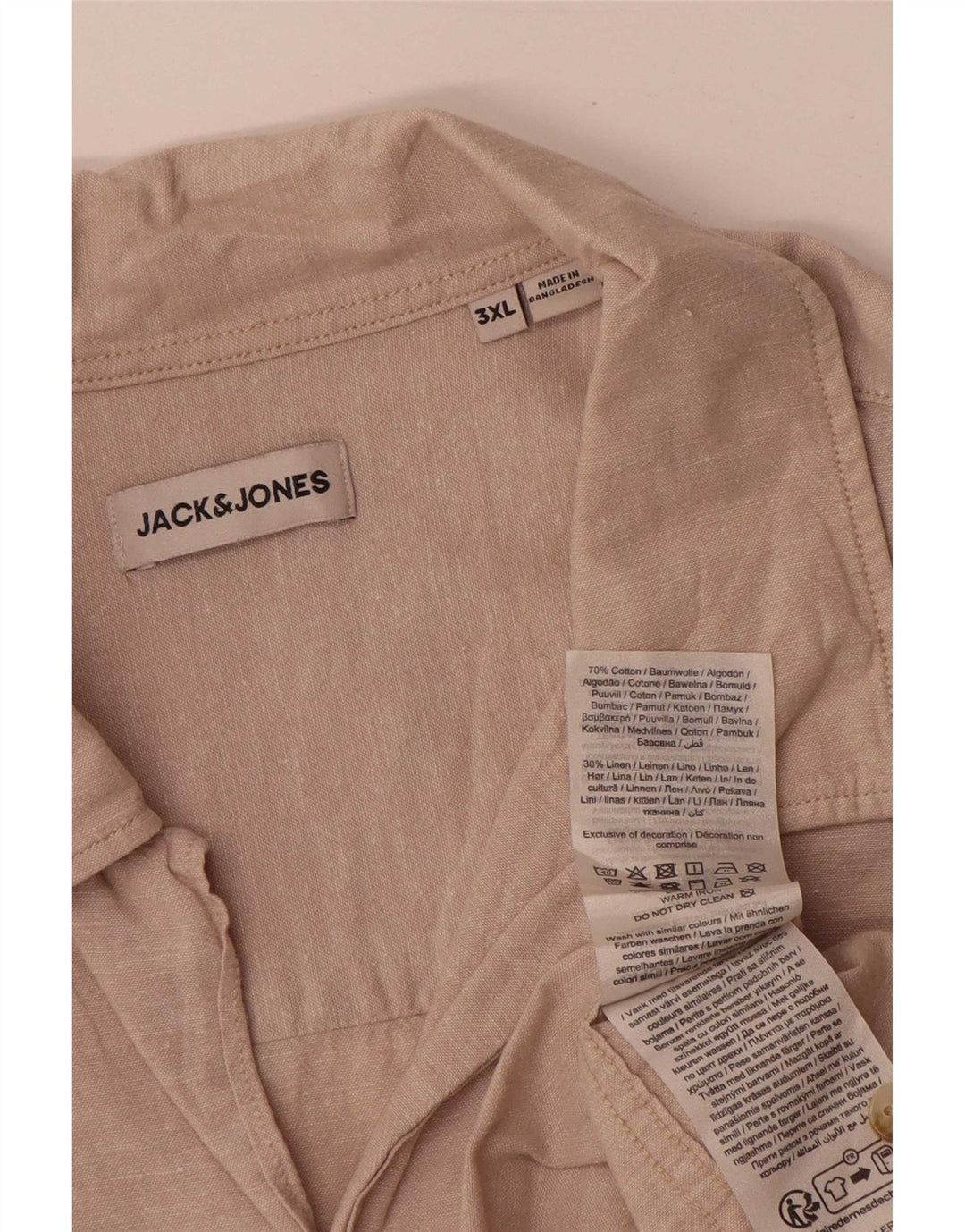 Camisa masculina de manga curta Jack & Jones 3XL algodão bege