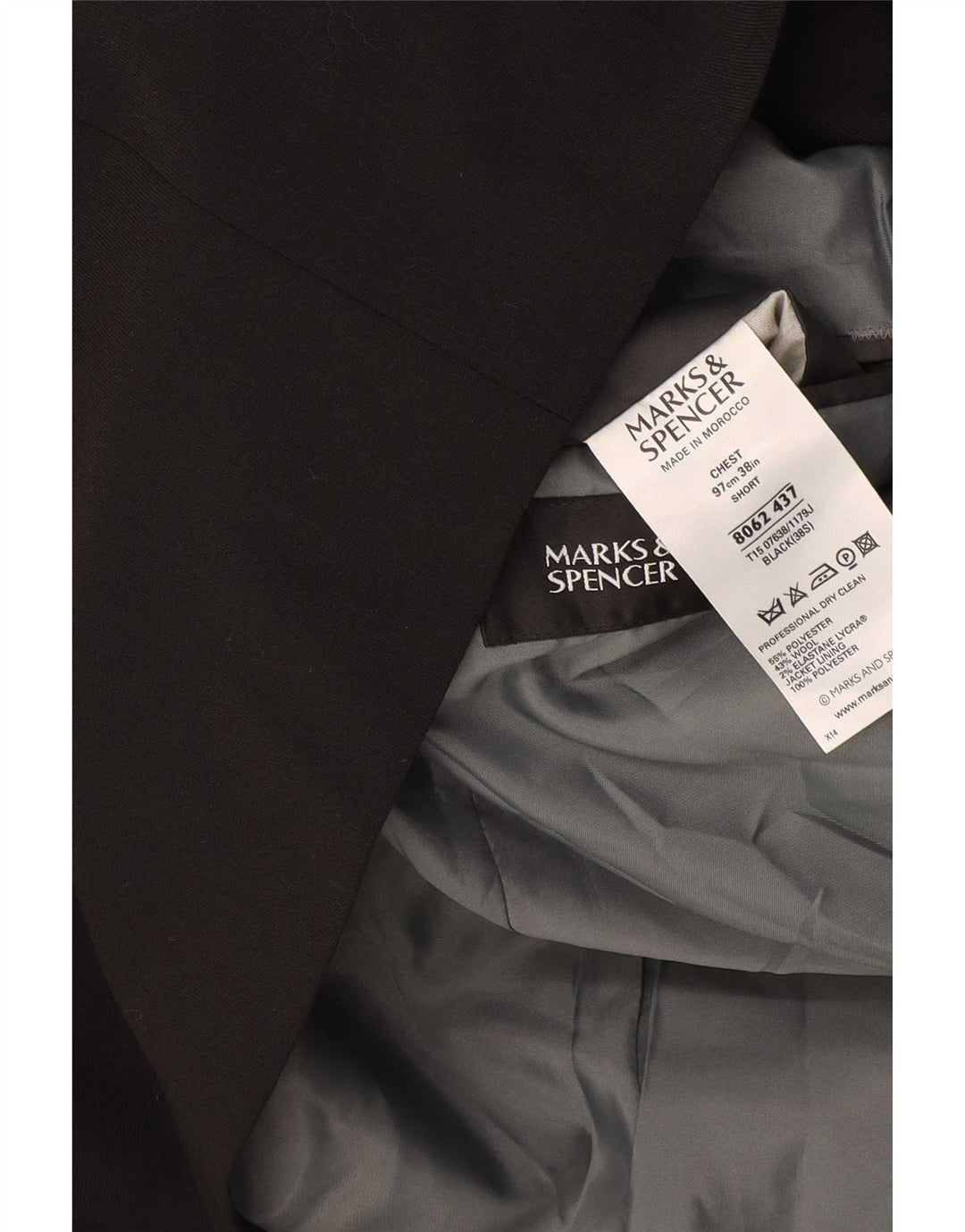 Jaqueta blazer masculina Marks & Spencer curta de 3 botões Reino Unido 38 médio preto