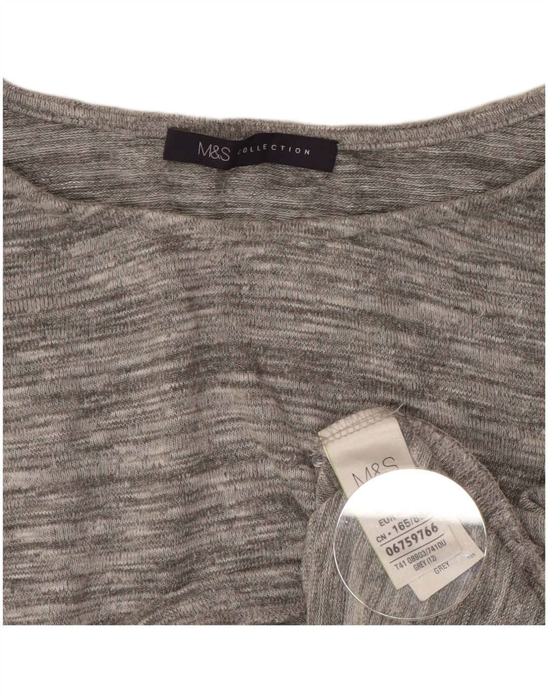 Top feminino Marks & Spencer manga 3/4 Reino Unido 12 viscose manchada cinza médio