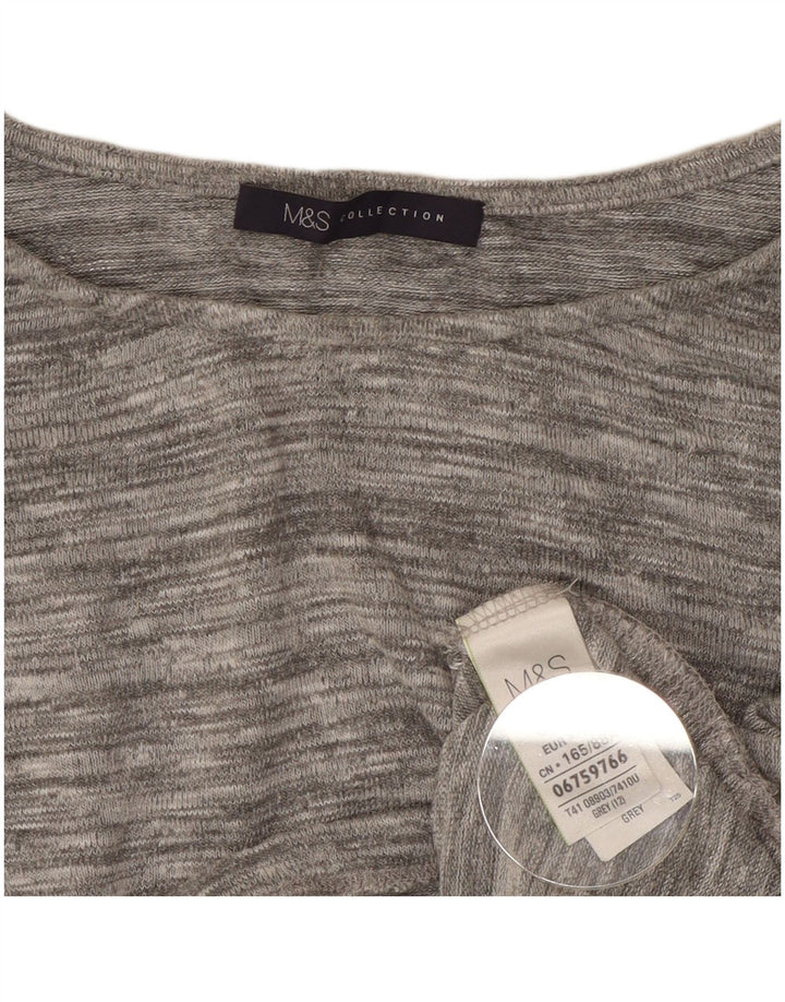 Top feminino Marks & Spencer manga 3/4 Reino Unido 12 viscose manchada cinza médio