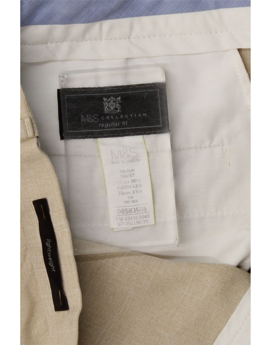 Calça masculina Marks & Spencer reta regular fit W38 L31 bege xadrez