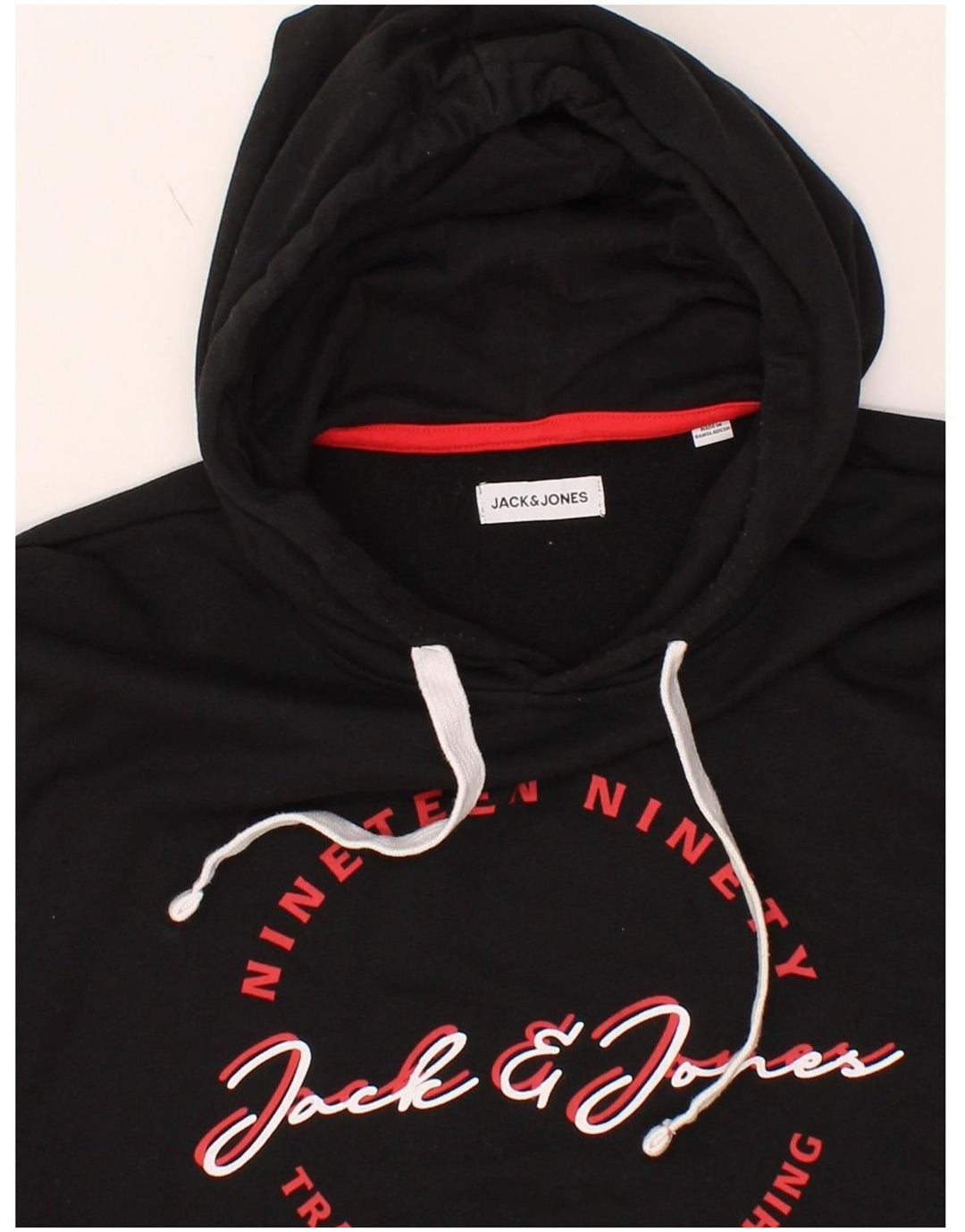 JACK & JONES Mens Graphic Hoodie Jumper Large Black Cotton Vintage Jack & Jones and Second-Hand Jack & Jones from Messina Hembry 