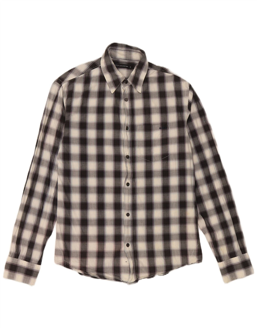 Camisa masculina French Connection pequena xadrez preta de algodão