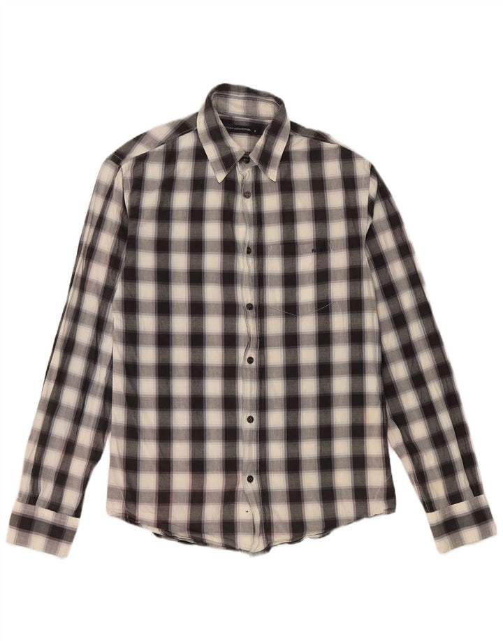Camisa masculina French Connection pequena xadrez preta de algodão