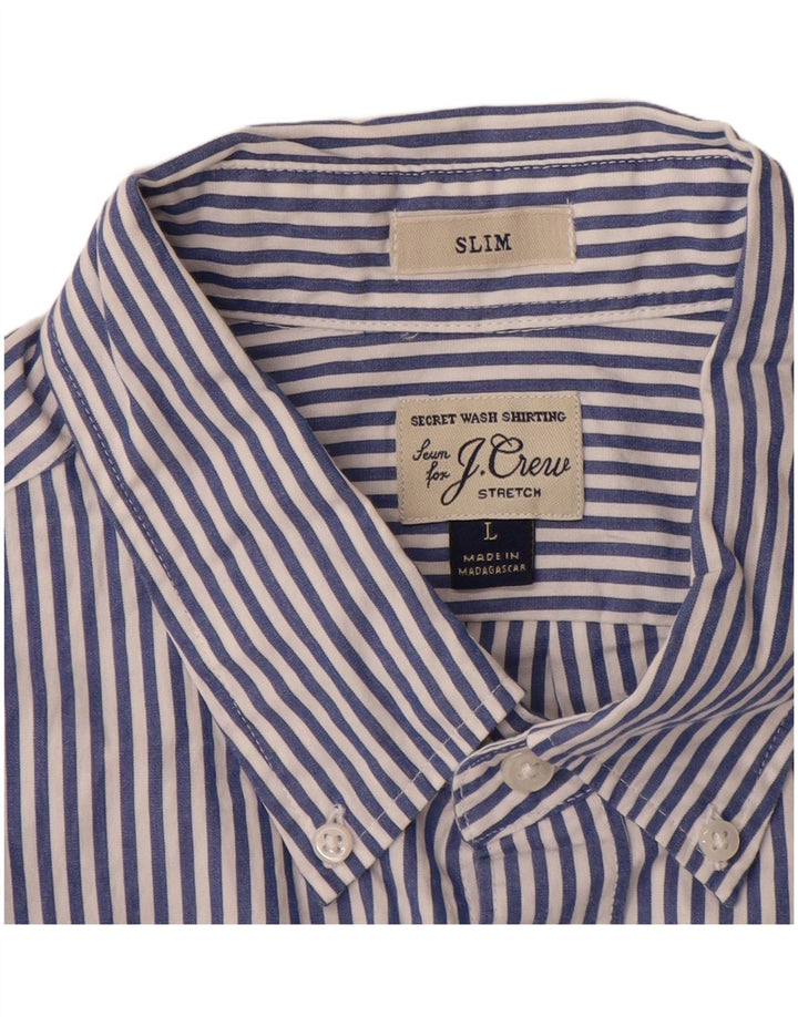 J. CREW Camisa masculina slim grande de algodão listrado azul marinho