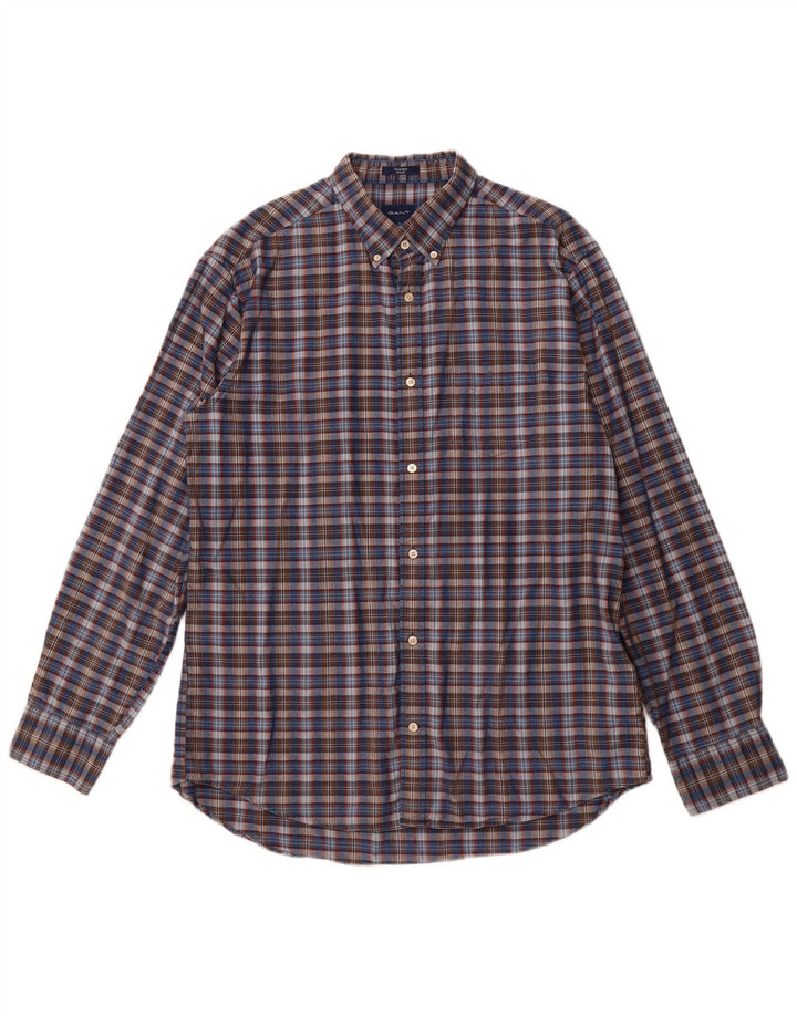 Camisa masculina GANT de ajuste regular tamanho 43/44 17 1/2 XL algodão xadrez azul marinho