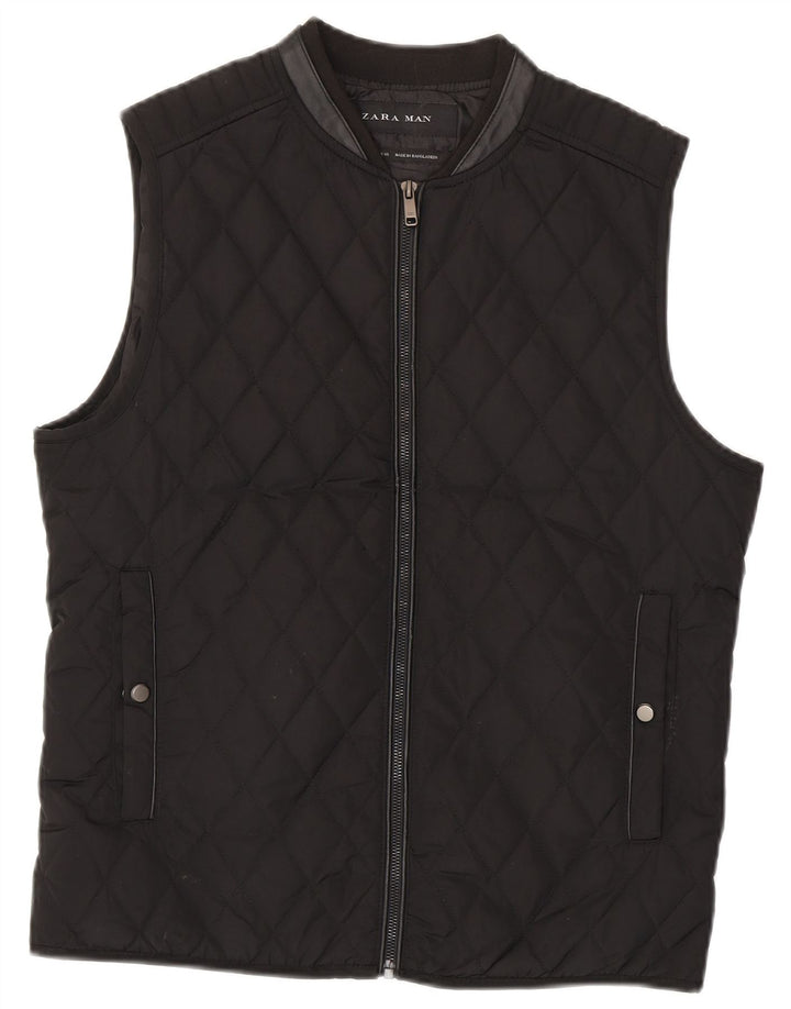 Zara Colete acolchoado masculino UK 38 poliéster preto médio