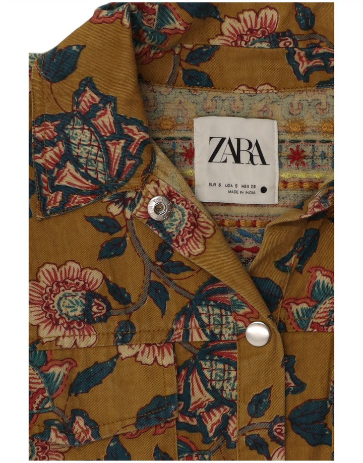 Camisa oversized feminina Zara Reino Unido 10 pequena cáqui floral