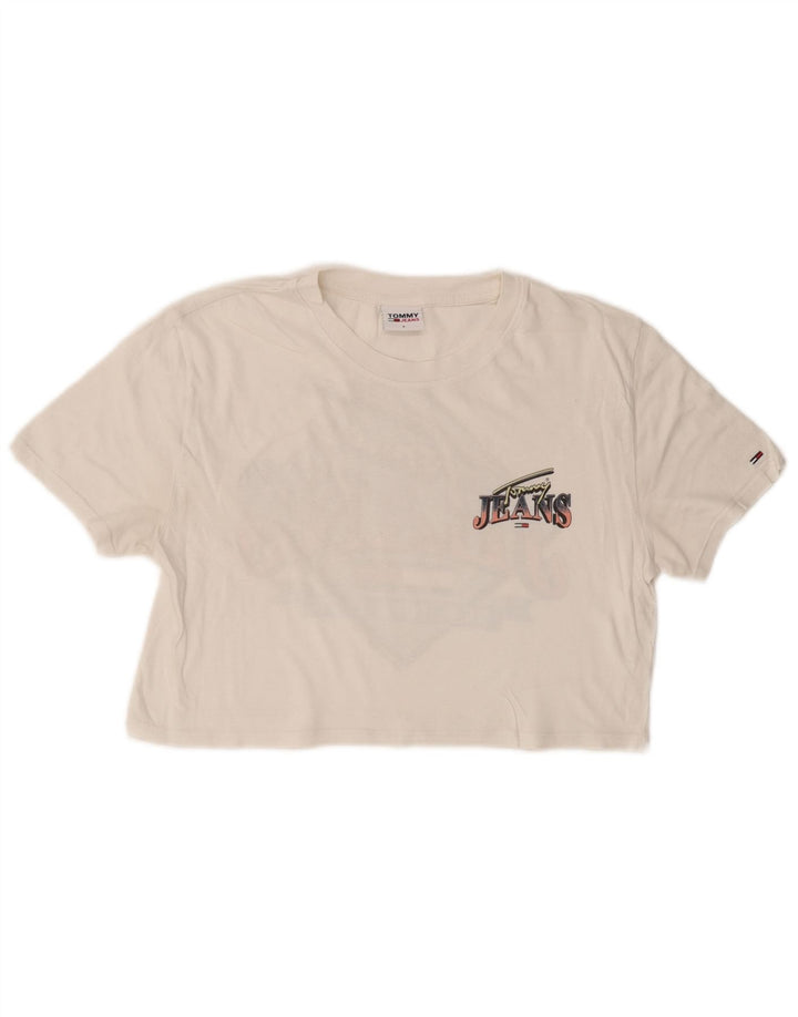 TOMMY HILFIGER Camiseta Feminina Crop Graphic Top UK 10 Pequeno Branco