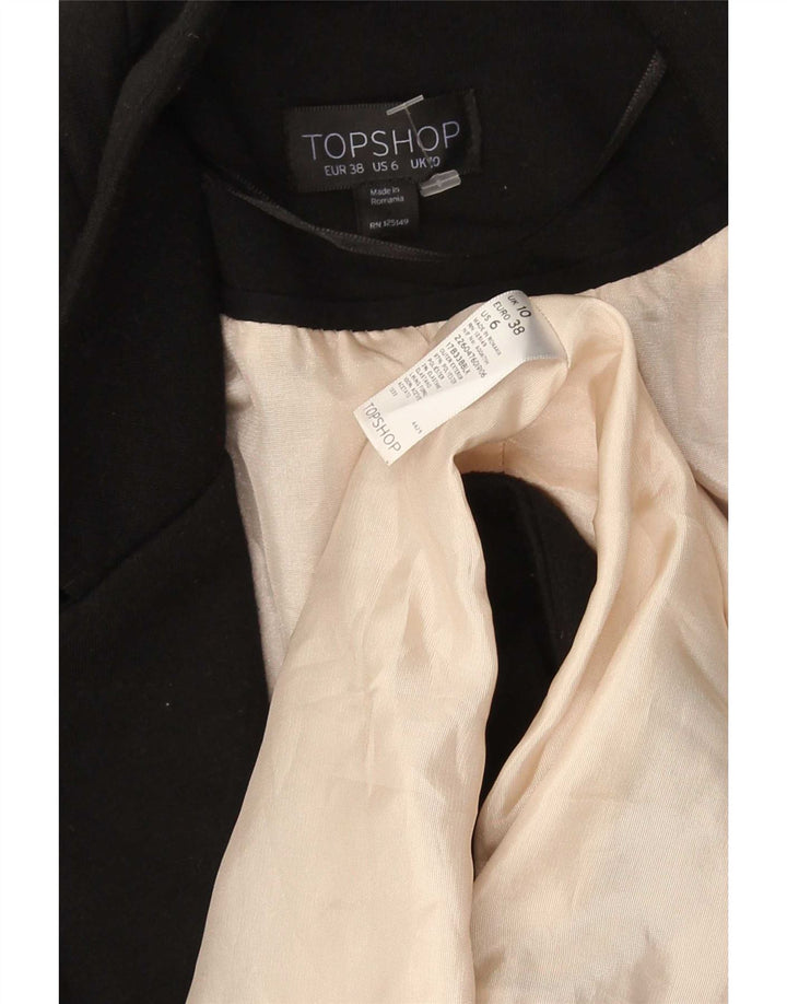 Jaqueta Blazer aberta feminina Topshop Reino Unido 10 poliéster preto pequeno