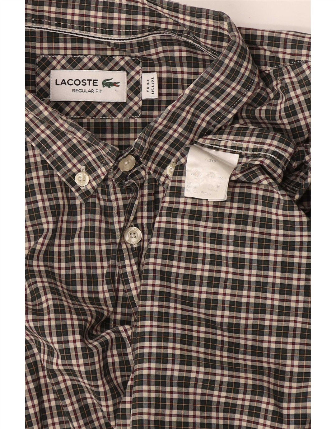 Camisa masculina Lacoste Regular Fit tamanho 43 grande algodão xadrez verde