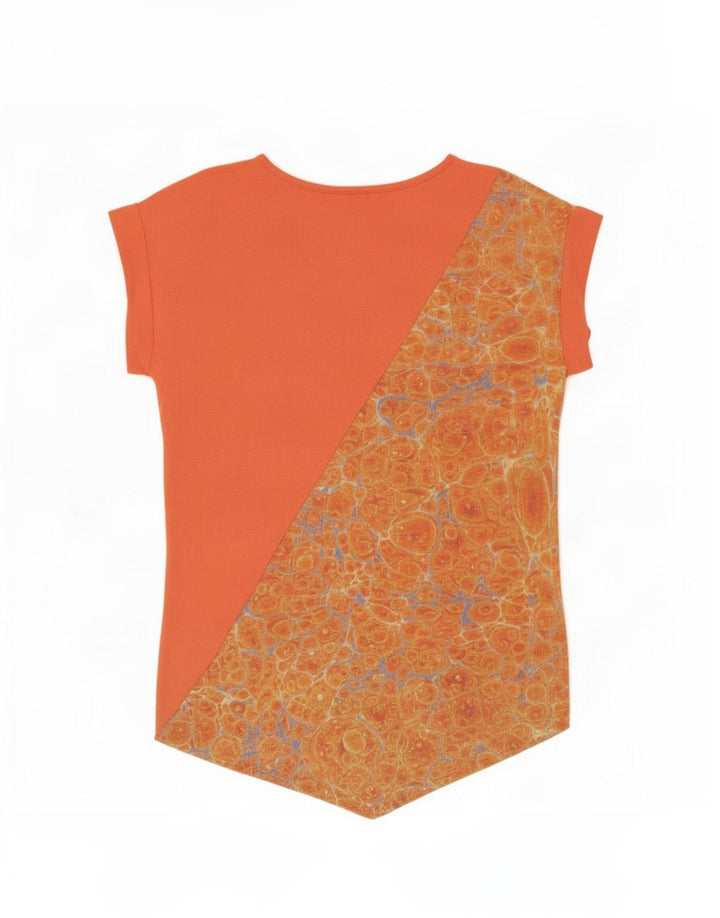 Top túnica assimétrica feminina com padrão abstrato Desigual Reino Unido 14 médio laranja