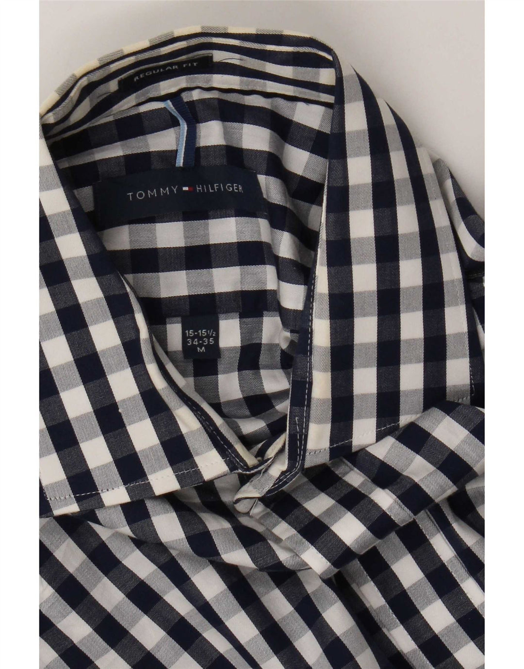 Camisa masculina Tommy Hilfiger Regular Fit tamanho 15 1/2 médio azul marinho guingão
