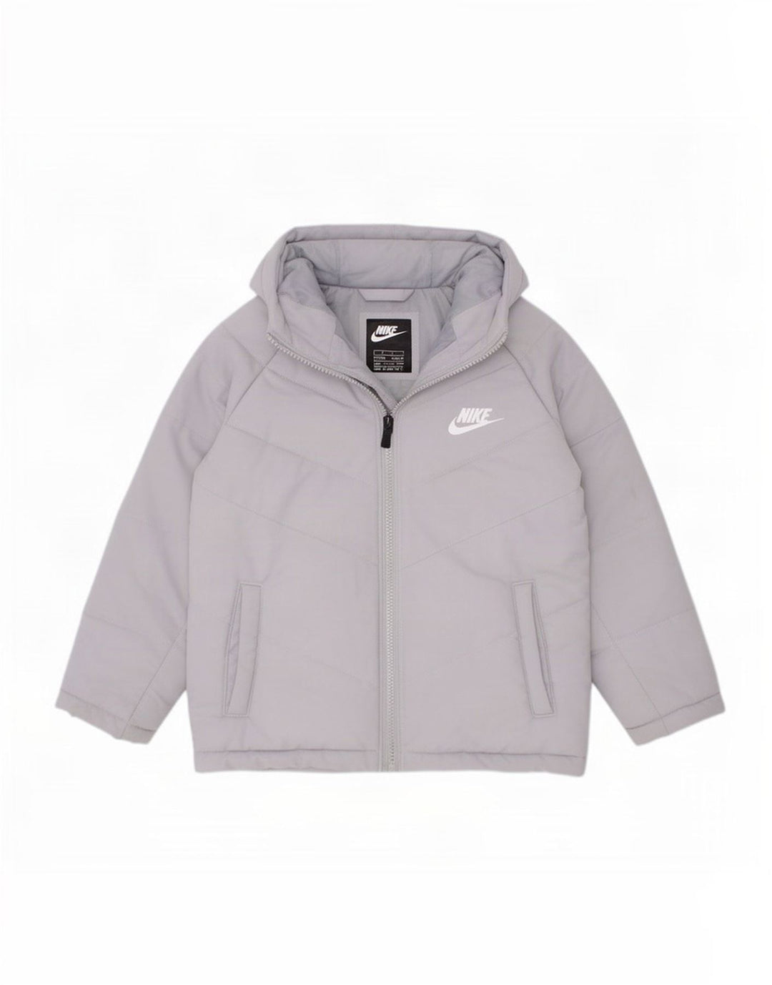 Jaqueta acolchoada com capuz Nike Boys 5-6 anos poliéster cinza médio