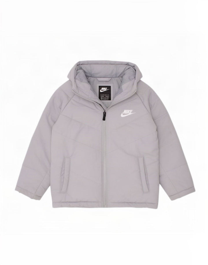Jaqueta acolchoada com capuz Nike Boys 5-6 anos poliéster cinza médio