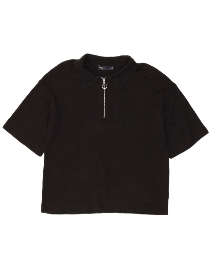 Camisa polo feminina Marks & Spencer UK 14 média preta viscose