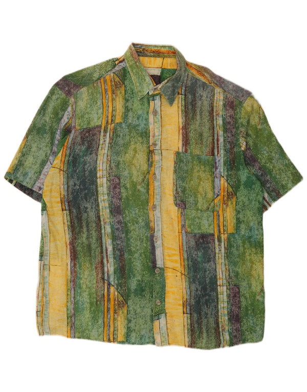 Camisa masculina vintage abstrata padrão manga curta grande multicolorida