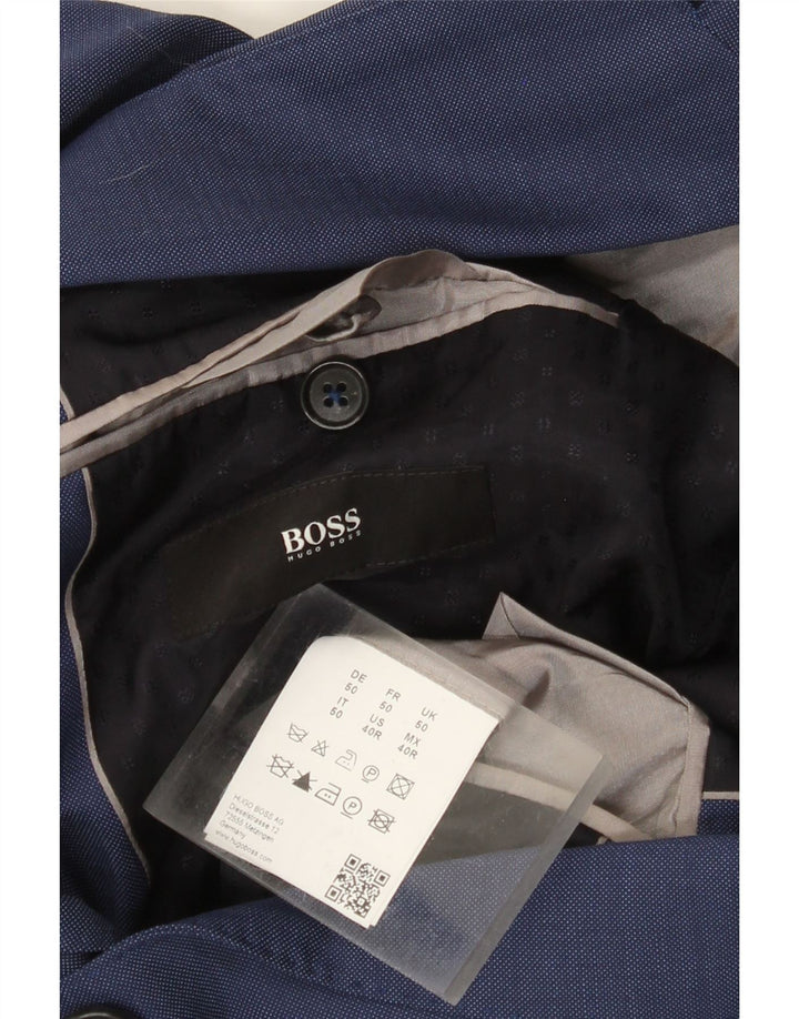 Jaqueta blazer masculina de 2 botões HUGO BOSS UE 50 grande lã azul