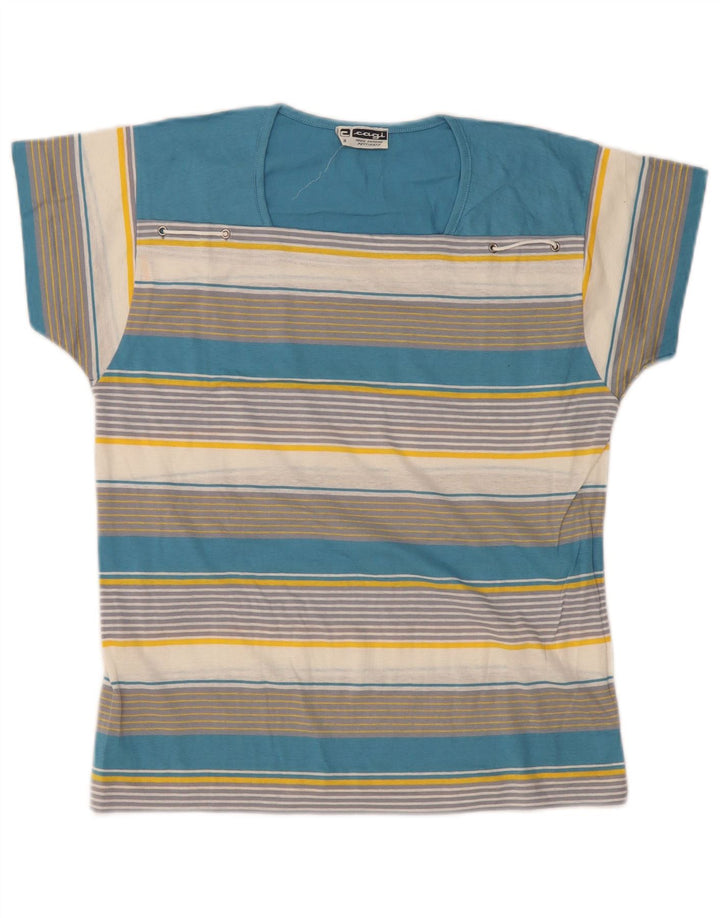 Camiseta feminina grande Cagi UK 14 algodão listrado multicolorido médio