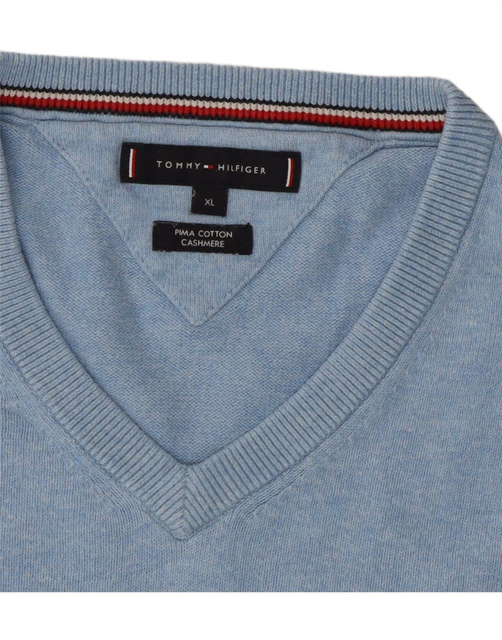Suéter masculino TOMMY HILFIGER com decote em V XL azul algodão