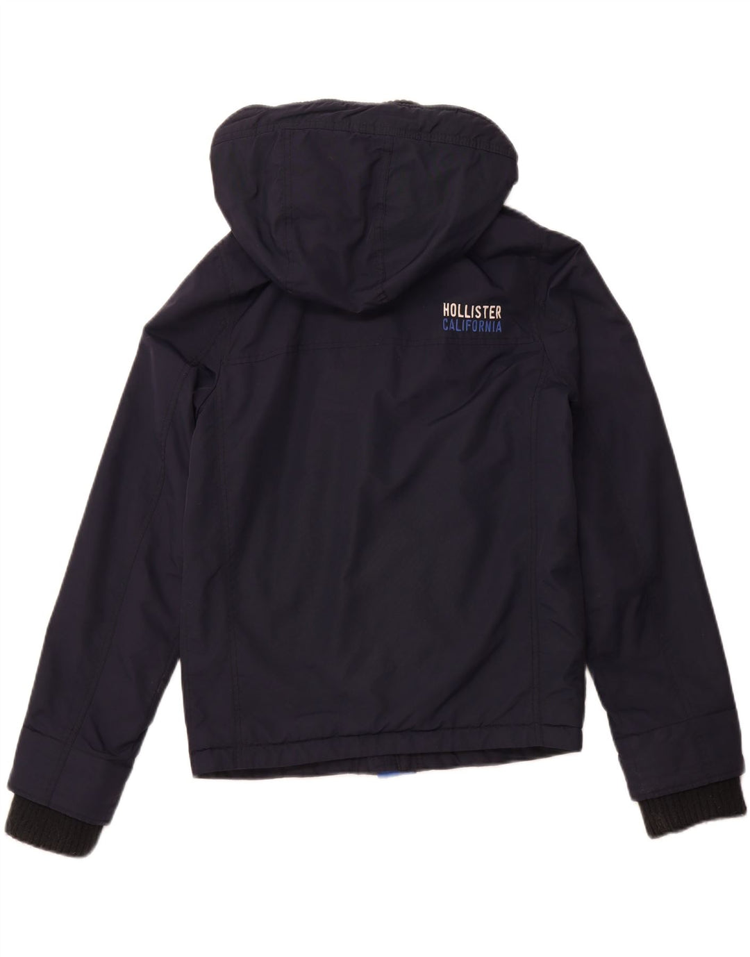 Jaqueta corta-vento feminina HOLLISTER com capuz UK 10 pequena azul marinho nylon