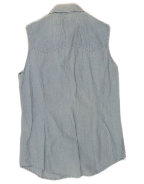 Camisa jeans feminina sem mangas Lee UK 10 algodão azul pequeno