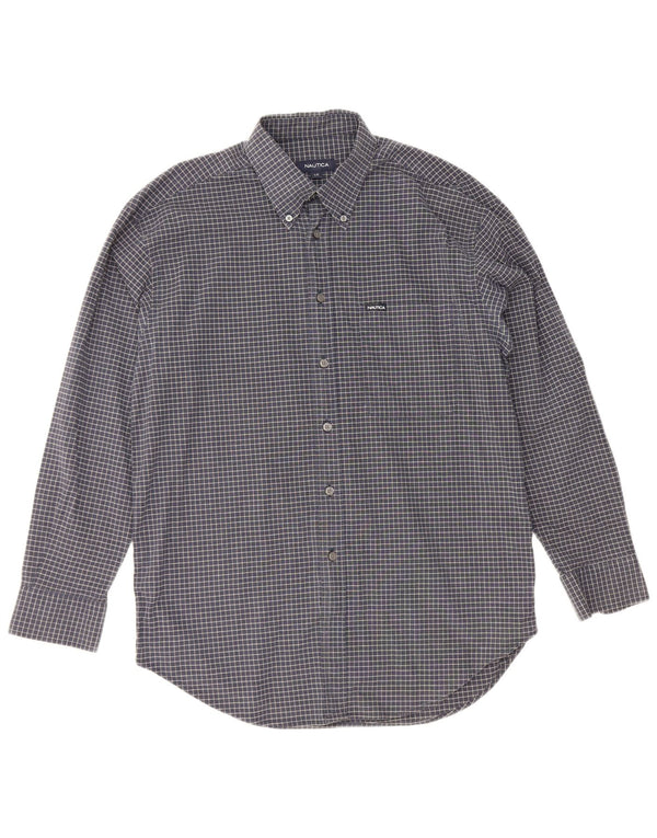 Camisa masculina Nautica grande algodão xadrez azul marinho