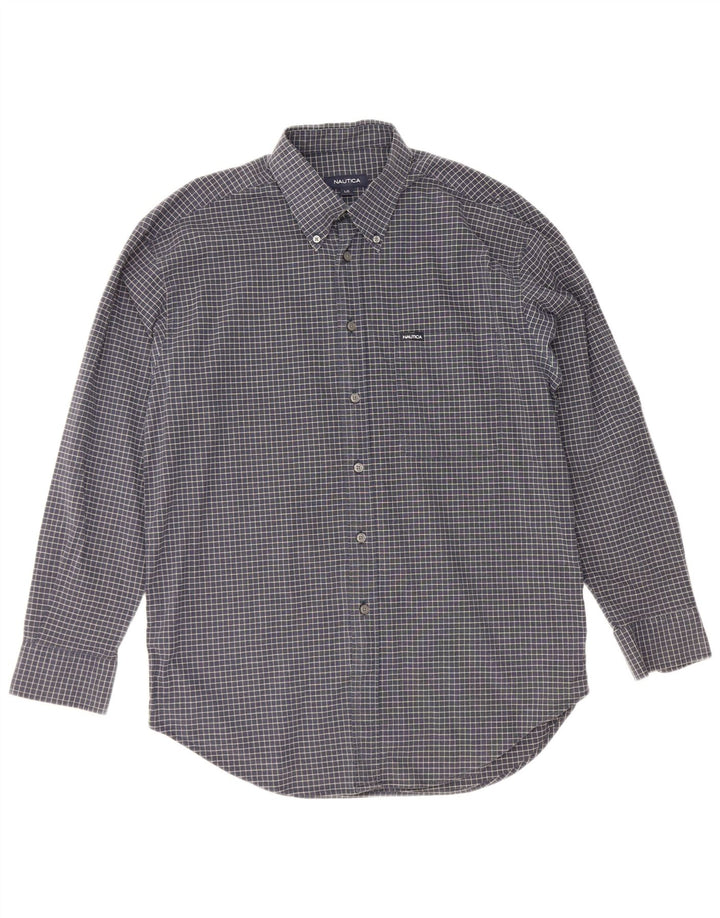 Camisa masculina Nautica grande algodão xadrez azul marinho