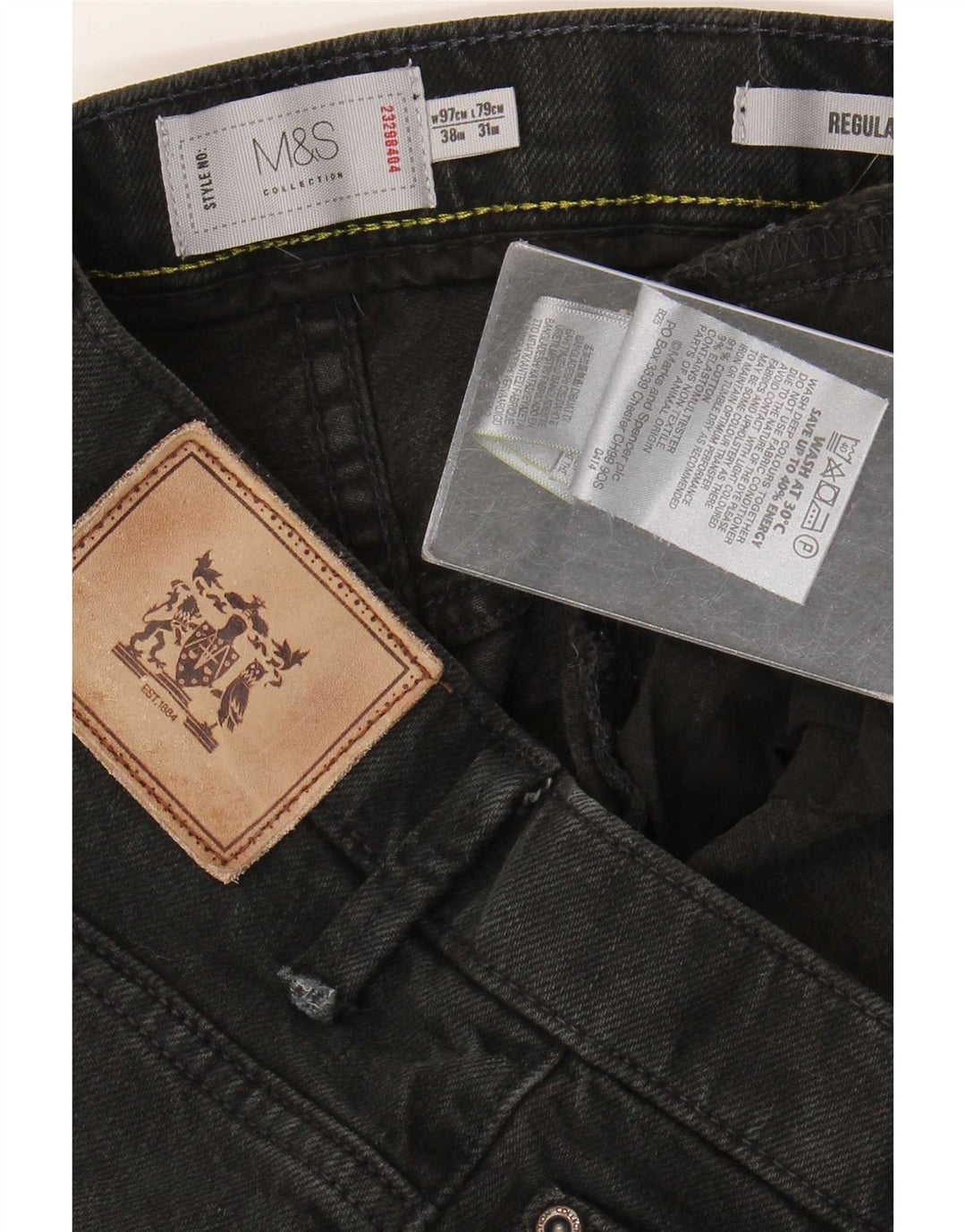 Jeans Marks & Spencer masculino regular fit reto W38 L31 algodão preto