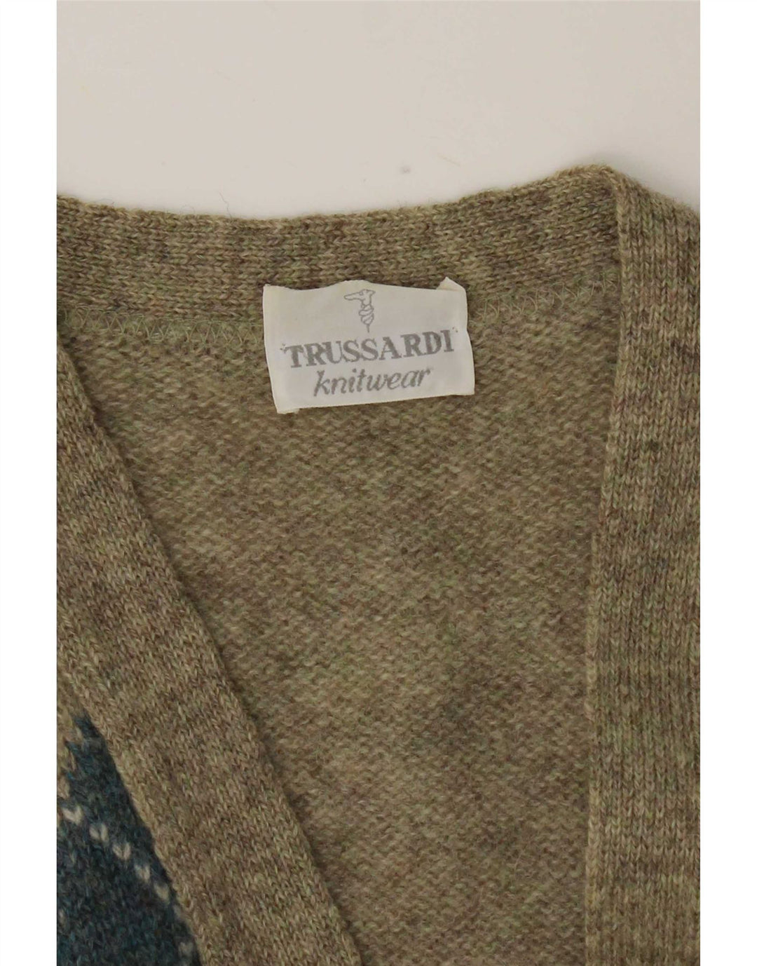 Suéter cardigã masculino Trussardi grande cáqui Argyle/Diamante
