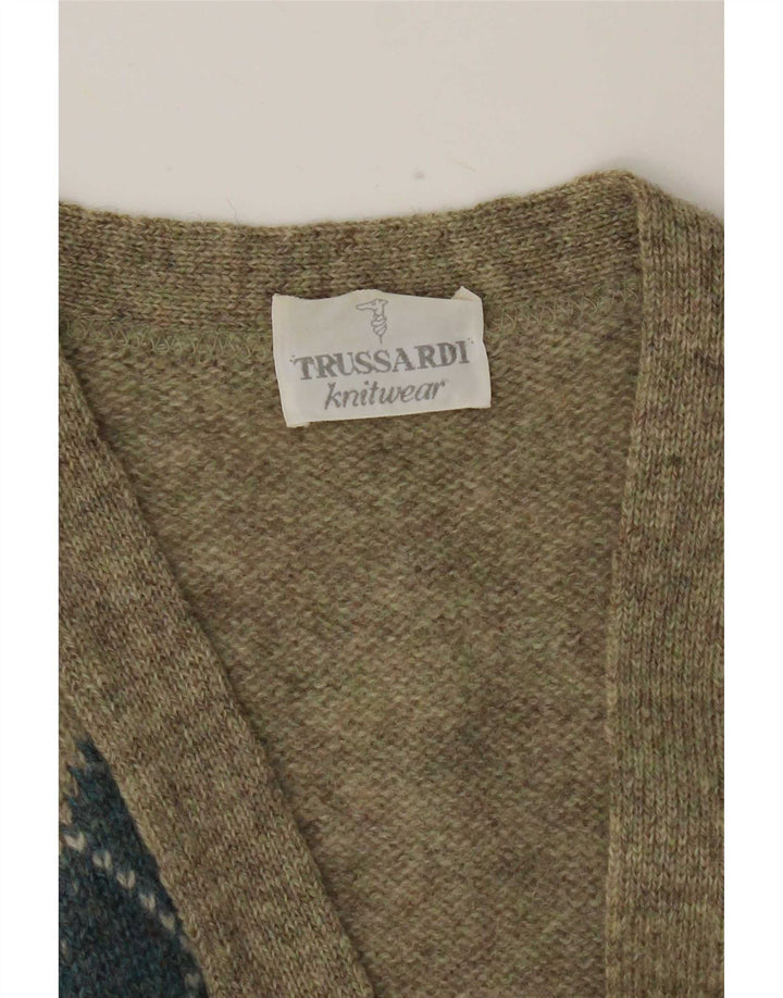 Suéter cardigã masculino Trussardi grande cáqui Argyle/Diamante