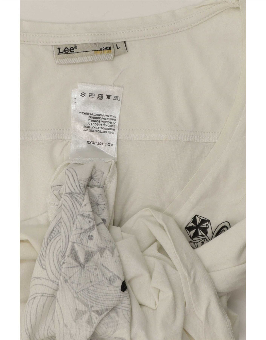 Top feminino Lee manga 3/4 Reino Unido 16 grande algodão branco