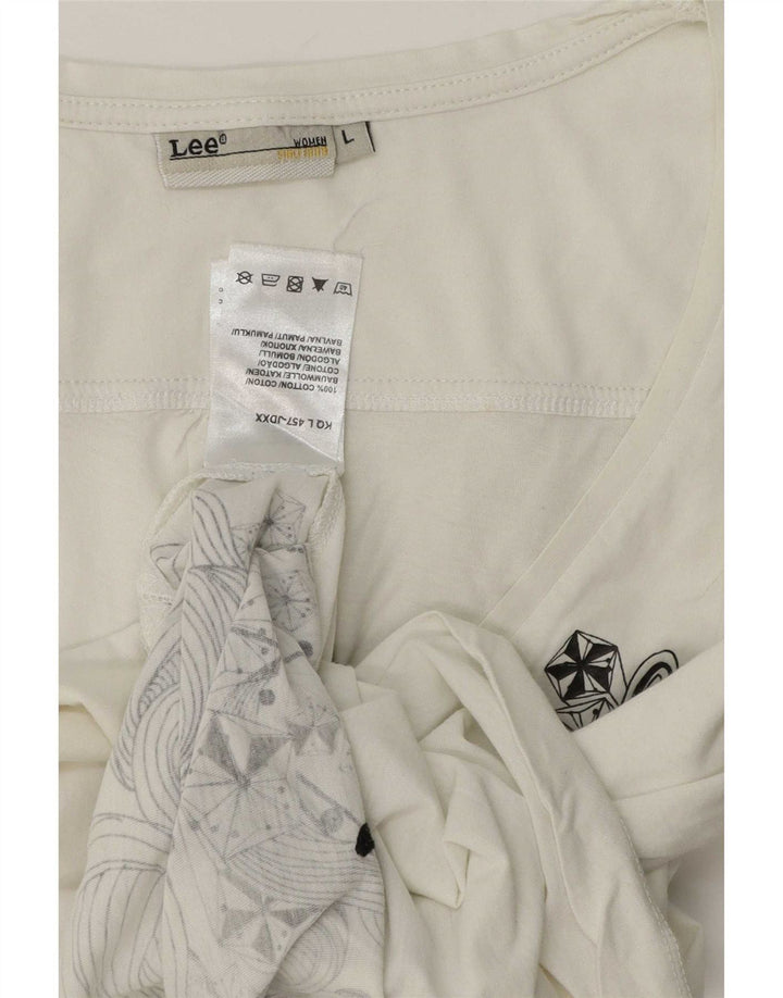 Top feminino Lee manga 3/4 Reino Unido 16 grande algodão branco