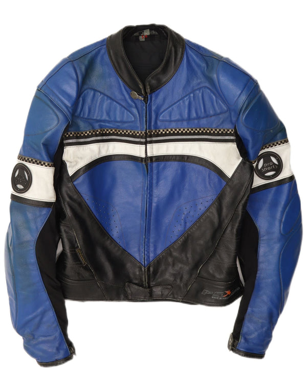 Jaqueta masculina de couro Hein Gericke Moto Racer tamanho 54 XL azul colorblock