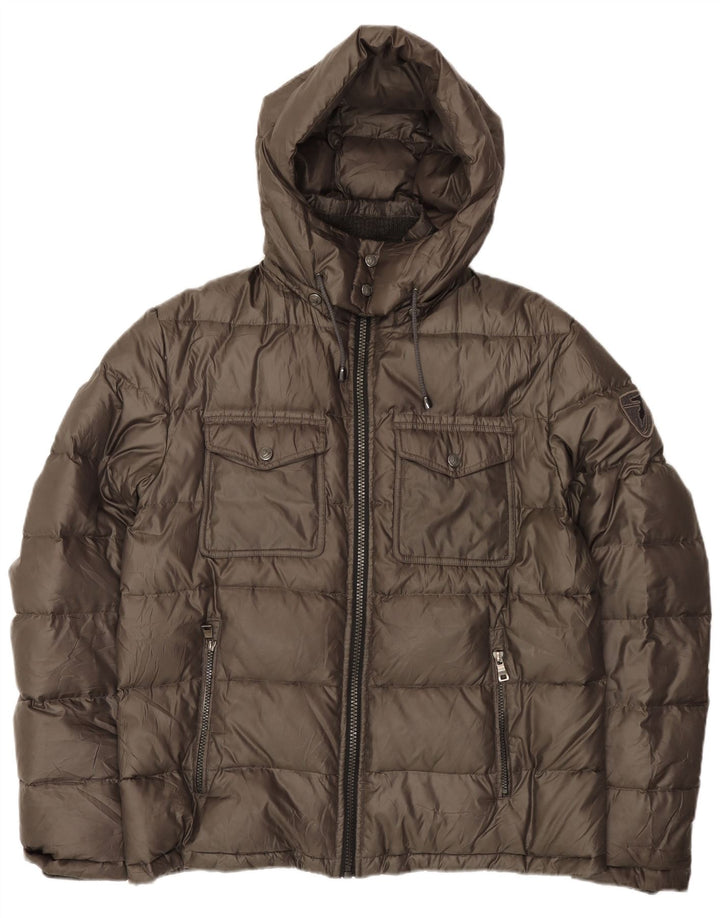 Jaqueta masculina acolchoada com capuz Trussardi Jeans IT 54 2XL poliéster cáqui