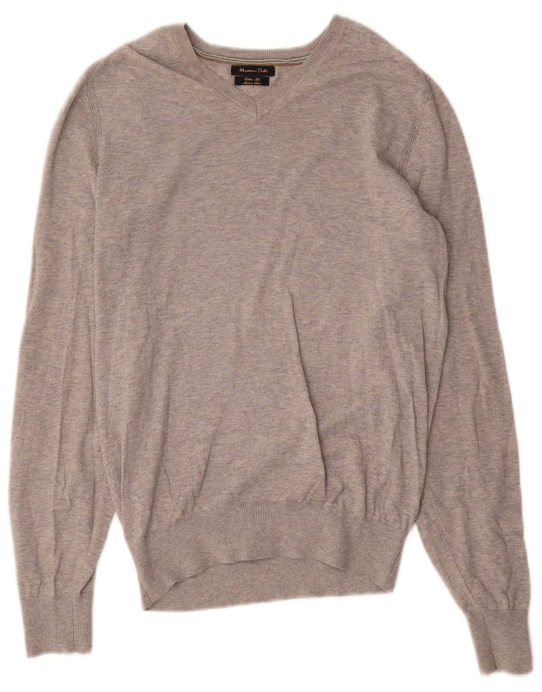 Suéter masculino Massimo Dutti com decote em V pequeno algodão manchado cinza
