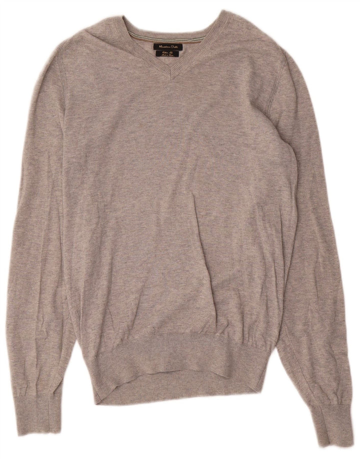 Suéter masculino Massimo Dutti com decote em V pequeno algodão manchado cinza