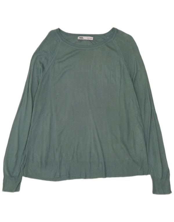 Suéter feminino ZARA com gola canoa Reino Unido 16 grande viscose verde