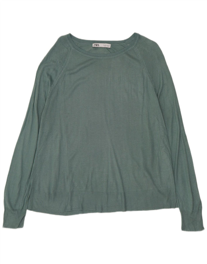 Suéter feminino ZARA com gola canoa Reino Unido 16 grande viscose verde