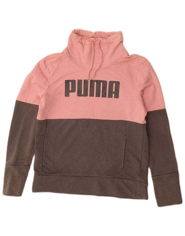 Puma feminino gráfico moletom jumper UK 14 médio rosa colorblock algodão