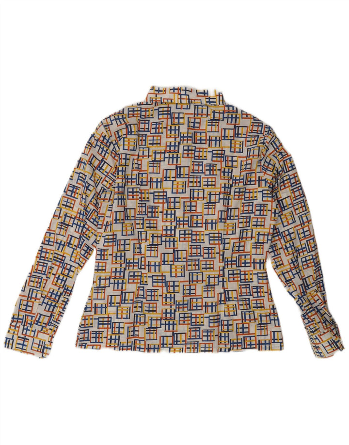 Blusa feminina vintage EU 40 poliéster geométrico multicolorido médio