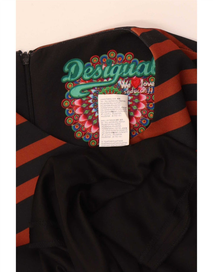 Desigual Vestido feminino estampado sem mangas EU 38 médio listrado preto
